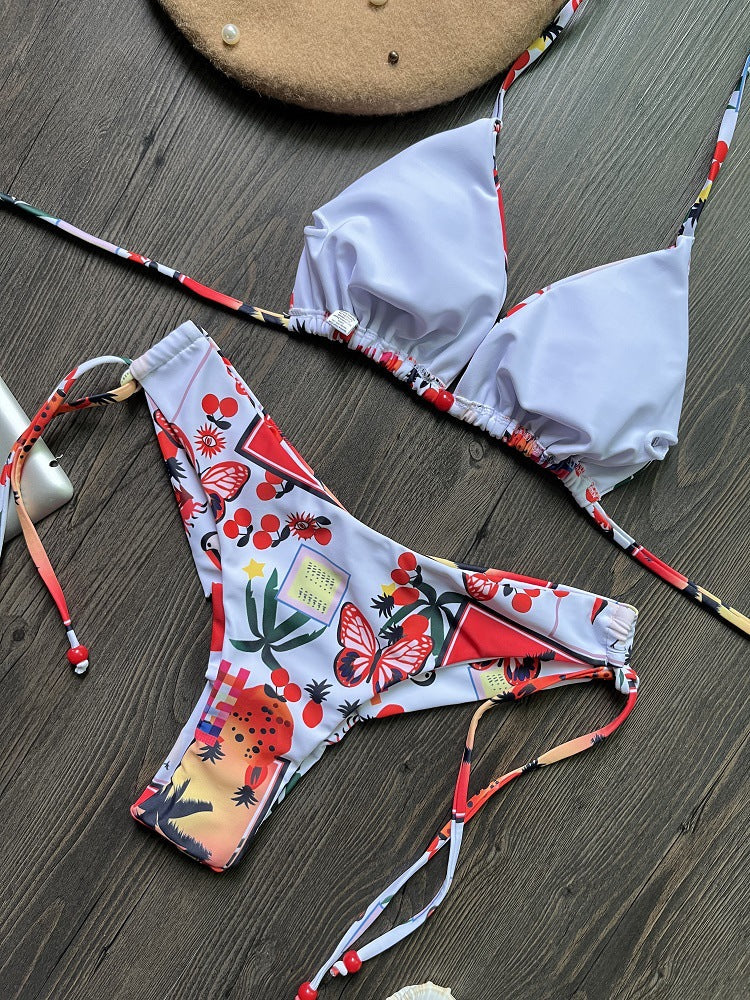 Swimsuit Women Printed Triangle Bikini Lace Up Three Point Bikini Swimsuit Bella Mia